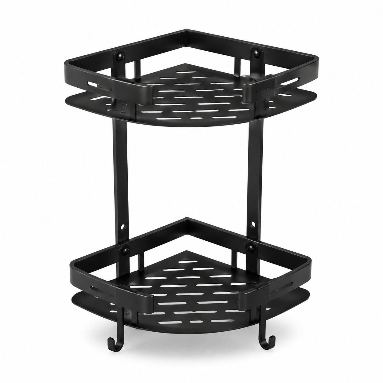 Étagère de douche d’angle noire en aluminium 2 niveaux 22x22x40 cm