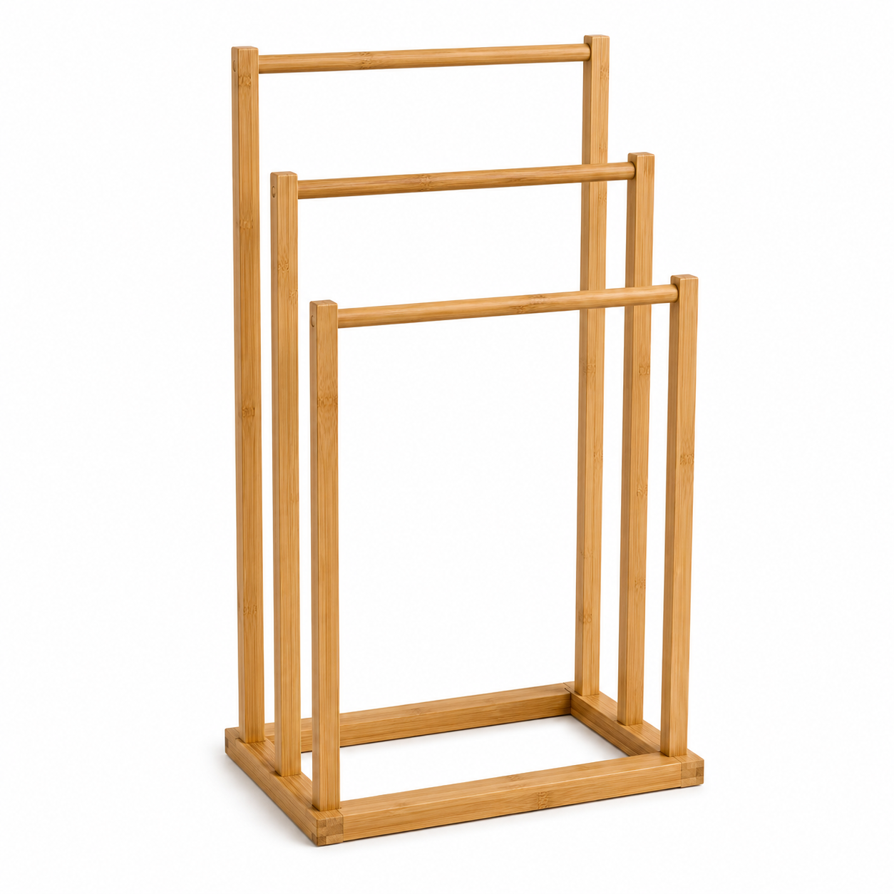 Porte-serviettes sur pied en bambou 3 barres 45x25x85 cm