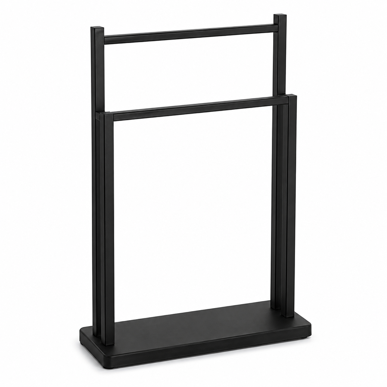 Porte-serviettes sur pied noir 2 barres 50x20x80 cm