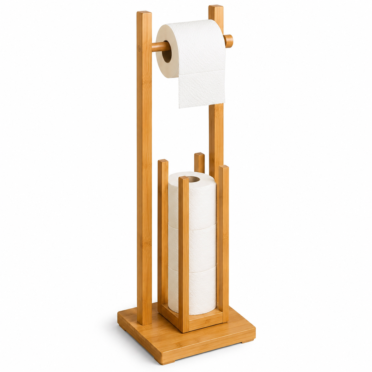 Réserve porte-papier toilette en bambou 18x18x65 cm