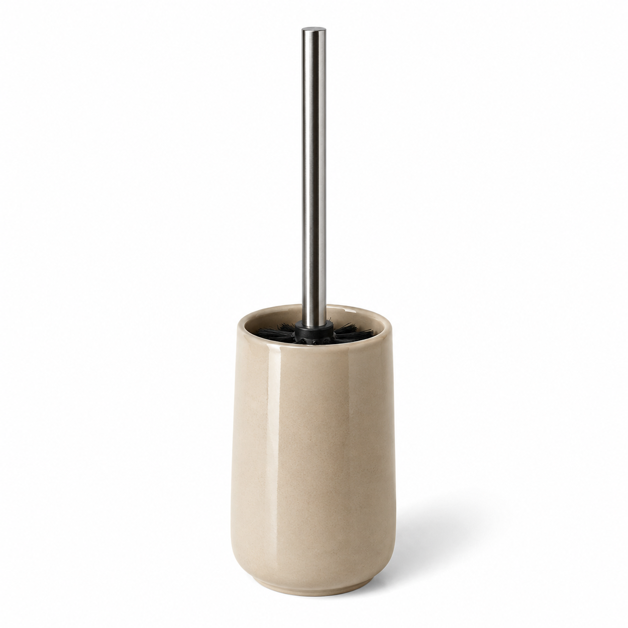 Ensemble brosse WC en céramique beige 12x12x38 cm